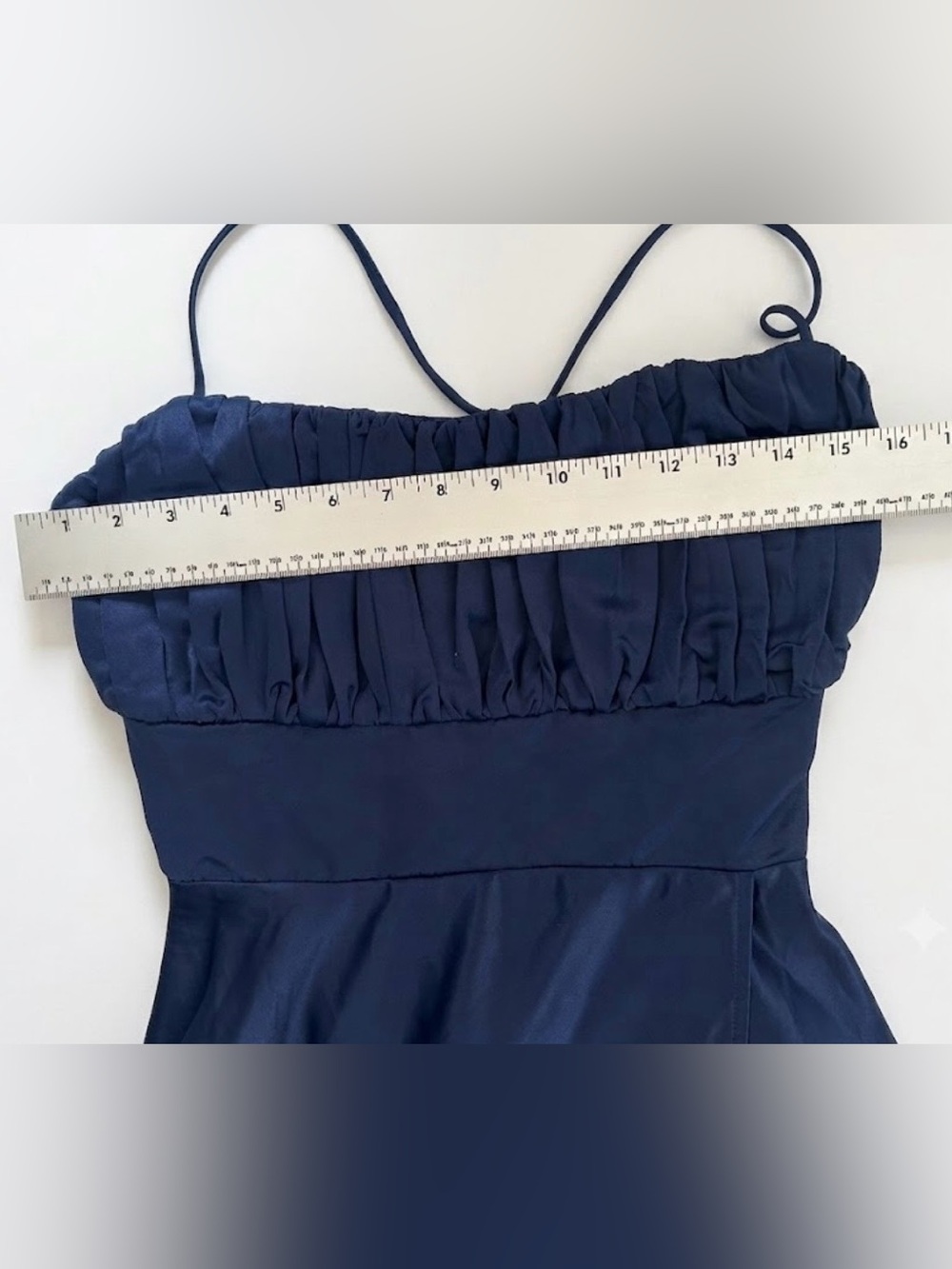 MANIJU Elegant Navy Spaghetti-Strap Maxi Dress with High Side Slit SIZE L - Picture 3 of 8